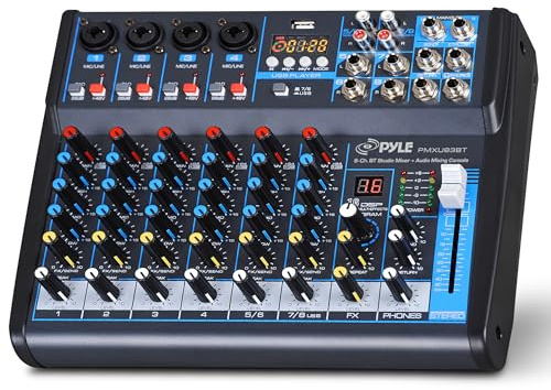Pyle 8-CH Studio per mixer DJ [interfaccia audio per mixare sistema audio] wireless Bluetooth Streaming | USB/interfaccia connessione computer | Supporto | MP3 digitale + 48 V Phantom Power (pmxu83bt)