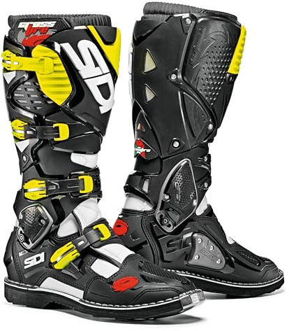 SIDI Crossfire 18 - Stivali da Moto Unisex , Multicolore (Bianco / Nero / Giallo Fluo), 48 EU
