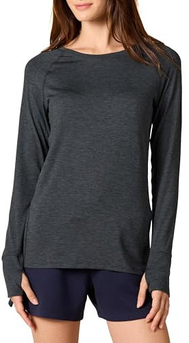 Amazon Essentials Women's Brushed Tech Stretch Long-Sleeve Crewneck Shirt (Available in Plus Size), Black/Space Dye, L