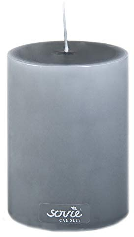 Sovie CANDLES Stumpenkerze GRAU, Ø 70mm x 100mm, ca. 52 Stunden Brenndauer, elegante Blockkerze, Flachkopfkerze und Dekokerze für stilvolle und moderne Dekoration