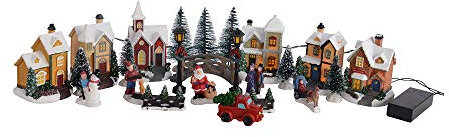 Kaemingk Hochwertiges LED Miniatur Dorf - 25 teilig - Weihnachtsdorf/Weihnachtswelt