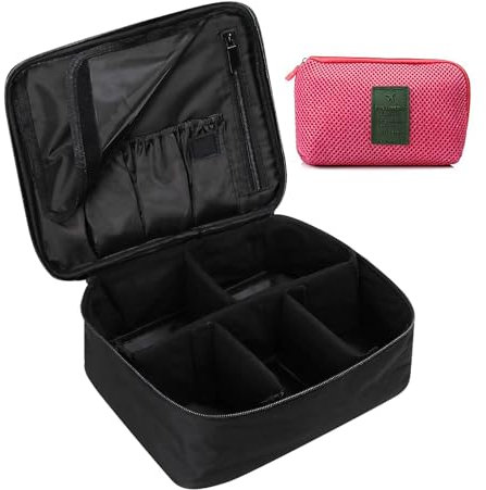 DIMJ Kosmetiktasche Damen Reise Make up Tasche Schminktasche Make up Koffer Kosmetikkoffer Make up Organizer,Tragbar, Schwarz+Rote kleine Tasche