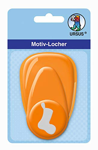 Ursus 19480030 - Motivlocher mit Hebel mittel, Socke, orange, ausgestanztes Motiv ca. 25,4 mm, aus Kunststoff mit Metallstanze, geeignet für Grammaturen von 160 220 g /qm