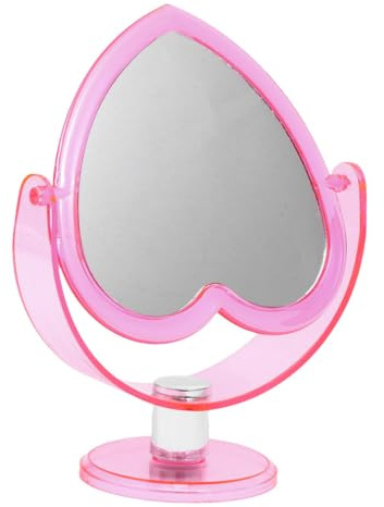 SOLUSTRE Kosmetik Tischspiegel Herz Rosa Zweiseitiger Spiegel Acryl Desktop Stehender Schwenkbar Schminkspiegel Schminktisch Frauen Damen Mädchen Make Up Werkzeug