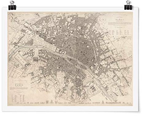 Bilderwelten Poster - Vintage Stadtplan Paris - Querformat 3:4 Matt 60 x 80cm