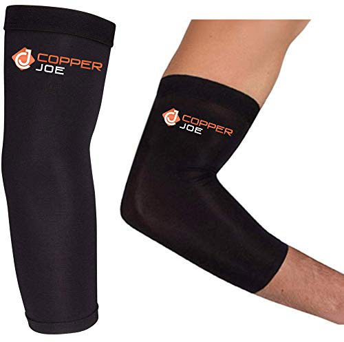 Copper Joe 2 Pack Recovery Elbow Compression Sleeve - Ultimate Copper Relief Elbow Brace for Arthritis, Golfers or Tennis Elbow and Tendonitis. Elbow Support Arm Sleeves For Men and Women (X-Large)