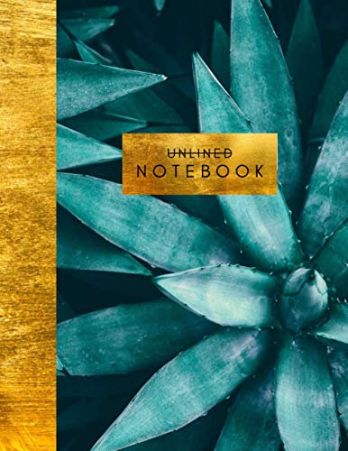 Unlined Notebook: Blank Page Journal - Gold Spiral Cactus Cover - 8.5 x 11 inches