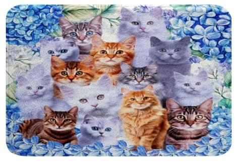 Loussiesd Niedliche Katze Badvorleger Karikatur Haustier Katzen rutschfest Badematte 50x80cm Kätzchen Badezimmerteppich Set Katzenliebhaber Tier Weich Mikrofaser Fleece Badteppiche Multifunktionsdeko
