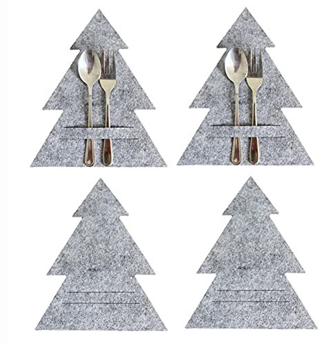Merting 4 PCS Tannenbaum Besteckhalter Bestecktaschen Für Weihnachten Aus Filz, Weihnachtsbaum Bestecktasche Tischdeko Urlaub Party Abendessen