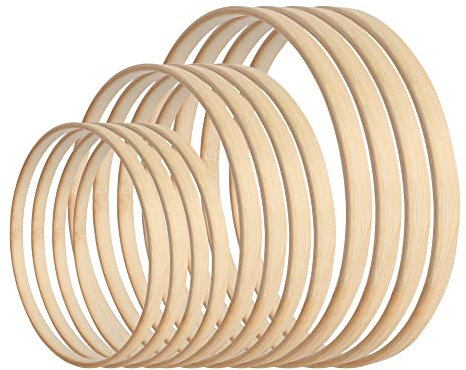 SOSMAR 12 Stück Set - 20 25 & 30cm Holzringe zum Basteln - Bambus Holz Ringe Hoops Set für Makramee/Traumfänger/Blumenkranz Türkranz/Wandbehang Fensterdeko DIY Set