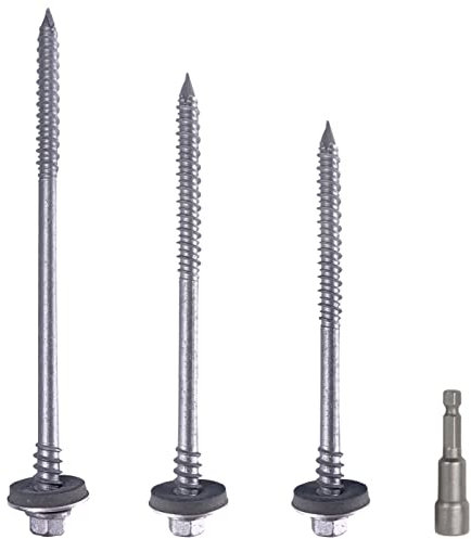 Marcopol (50 Stück) Sechskant-Schrauben mit selbstbohrendem 6,4 x 190 mm Karbonstahlschrauben mit EPDM-Unterlegscheiben zur Befestigung von Sandwichplatten (50, 6,4 x 190 mm), grau