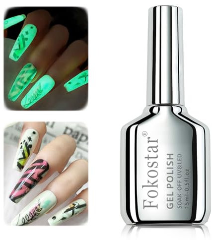 Fokostar Glow in the Dark Nail Gel Polish Translucent Color Changing, 0.26 fl oz Nail Art Neon Top Coat for Women…
