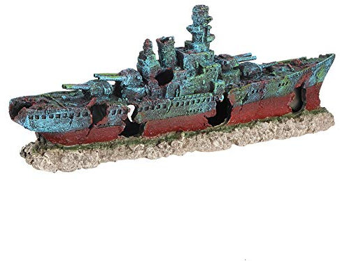lyrlody Aquarium Schiffswrack Dekorationen, Aquarium Deko Schiff, Versunkene Schiffs Dekorationen, Schiff Deko mit Mehreren Löchern für Süßwasser Salzwasser Aquarium, 47 X 18 X 9,5 cm