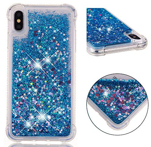 KBIKO-zxl Hülle kompatibel mit iPhone XS Max Schutzhülle mit Flüssig Glitzer, Handyhülle Back Cover mit Glitter Flüssigkeit, TPU Silikon Transparent Schutzhülle für iPhone XS Max.Blue YBL