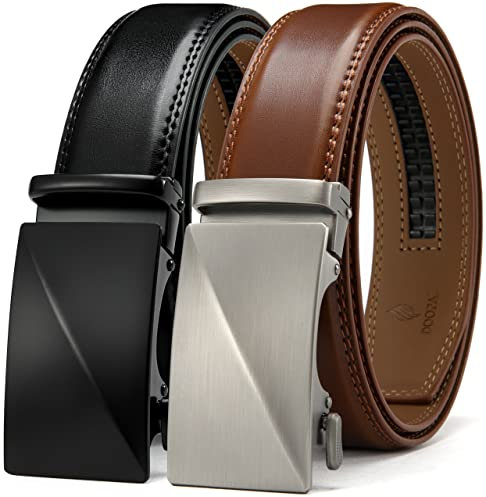 DOOPAI Ceinture à cliquet en cuir pour hommes, 2 packs de ceintures pour hommes avec ceinture réglable et boucle en métal
