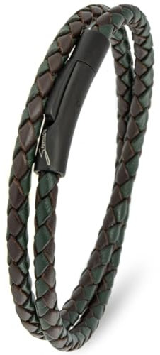 Simaru Lederarmband, 4mm geflochten zum Wickeln für Frauen & Männer, Echtleder-Wickelarmband mit Edelstahl Hakenverschluss, Premium-Qualität ((45cm Lenght - XXL), Dunkelgruen mix)