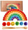 OESSUF Hölzerne Peg Perlenbrettspiele, Regenbogen -Farbsortierung und Passende Spiele für Kinder, Feinmotorische Fähigkeiten Montessori Bildungsspielzeug für Jungen und Mädchen über 3 Jahre alt