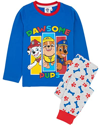 Paw Patrol Boys Pyjama Set | Kids Blue Loungewear T-Shirt & Pants PJ Bundle | Chase Rubble Marshall Pawsome Pups Long Sleeve Tee Long Leg Bottoms Pajama | Nightwear Merchandise Gift for Children