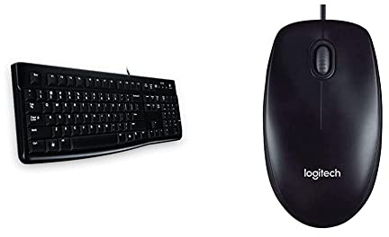 Logitech K120 Tastiera con Cavo per Windows, Layout Tedesco QWERTZ - Nero & M90 Mouse USB Cablato, 1000 DPI, Mouse Ambidestro, Compatibile con PC/Mac/Laptop, Nero
