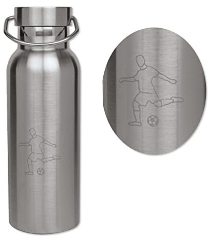 Lutz Mauder Edelstahl Trinkflasche, Kinder und Erwachsene, Fußball Gravur von TapirElla, Premium Trinkflasche mit großer Trinköffnung
