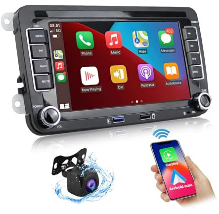 [1+32G] CAMECHO Android 13 Wireless Carplay&Android Auto Autoradio für VW Golf 5 Golf 6 Skoda Polo Passat Tiguan,7 Zoll HD Bildschirm mit GPS/WiFi/Bluetooth/FM/RDS/HiFi/USB+AHD Rückfahrkamera