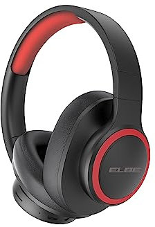 Elbe ABT-B26-N Auricular de Diadema Bluetooth 5.1 Plegable, con micrófono y Radio FM, 10 Horas de reproducción, Negro/Rojo