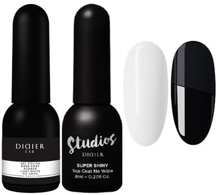 Didier Lab - Rubber Base Gel for Nails and No Wipe Gel Top Coat - Rubber Milky White Gel Nail Polish - Long Lasting Nail Gel Polish Set UV LED - Gel Base Coat Nail Varnish - Top Coat Gel Polish - 2pcs