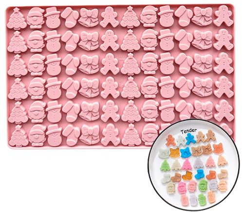 1 x Weihnachts-Silikonform, Lebkuchenmann, Weihnachtsbaum, Weihnachtsmann, Weihnachtsstrumpf, Schneemann und Glocke, Mini-Silikonform für Süßigkeiten, Kekse, Gelee, Haustier-Leckereien