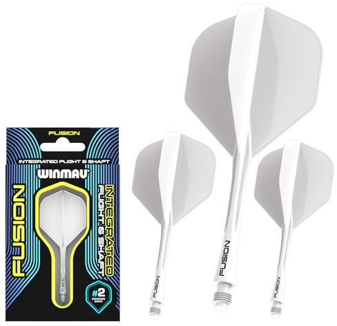 WINMAU Darts Fusion Integrated Flight & Shaft System - No.2 Shape & Design - Weiß Farbe, Medium Länge