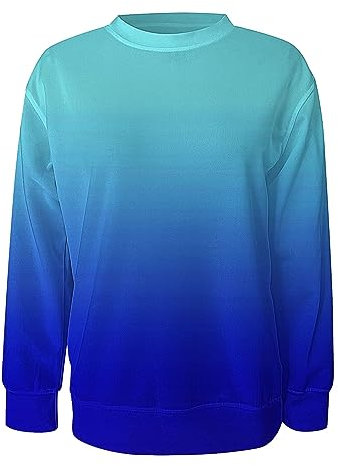 OCCOKO Damen-Sweatshirt mit Rundhalsausschnitt, Rundhalsausschnitt, Farbverlauf, langärmelig, modischer Damen-Kapuzenpullover für Herbst und Winter Kordel Schlitten (Blue, S)