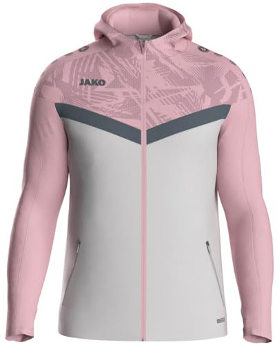 JAKO ICONIC Kapuzenjacke Gr. 42 Soft Grey/Dusky Pink/Anthra Light - Zipper Hoodie Damen, Bequeme Sweatjacke mit Keep Dry Funktion aus 100% recyceltem Polyester