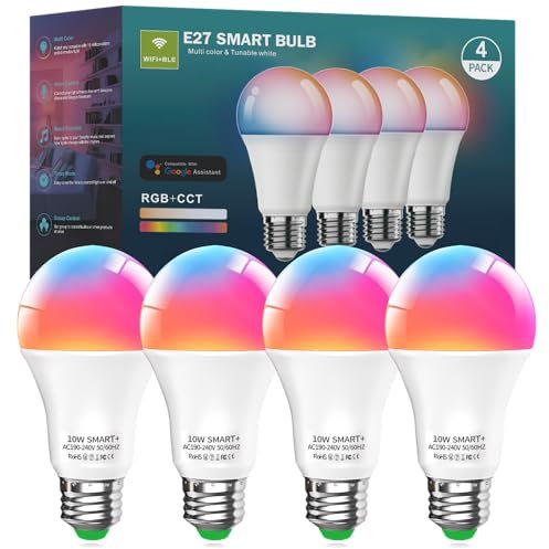 Keepsmile E27 Smart Bulbs, 10W WiFi Bluetooth Music Sync Color Changing RGBWW Smart Bulbs That Work with Alexa, Google Assistant & Google Home, Dimmable 800LM & 16 Million Colors LED Bulb (4)