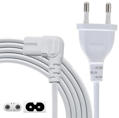 AJTECH® 3M Samsung TV Netzkabel Fernseher C7 Stromkabel - Zertifiziertes AC Eurostecker 2 Polig 90Grad C7 IEC Kabel - Kompatibel LG LED TV PS4 Slim Xbox Series X S Drucker PS5 Power Cable - Weiß
