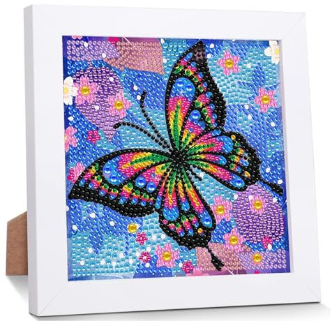Uirheurd Diamond Painting Enfant Kit de Peinture Diamant Papillon Avec Cadre - Art Diamant pour Enfants Âgés de 8 À 12 Ans - Joli Emballage Cadeau 15x15 Cm