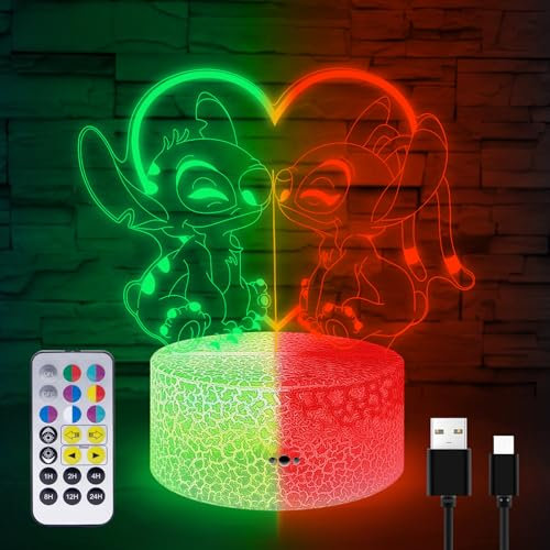 Moocuca Stitch Lampe 3D Nachtlicht für Nachtlicht Kinder Fernsteuerung Steuert 16 Farbvarianten Nachttischdekoration Kreatives Ambience Urlaubsgeschenke