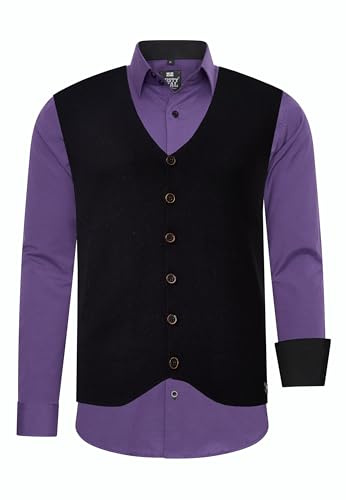 Rusty Neal Herren-Hemd-Weste 2er Set Premium Slim Fit Langarm Stretch Kontrast Hemd mit Weste Business-Hemden Freizeithemd 44_412