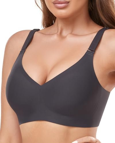 OXYIBRAS Comfort Wireless Bra for Women - Non-Wired Support, Smooth Seamless, Soft V Neck With Extender - Everyday Black S