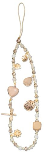 Cordón anti-perdida de cristal para teléfono móvil, color beige. Accesorios decorativos como correa de muñeca, llavero y colgante de bolsa. ¡No pierdas tu móvil nunca más!