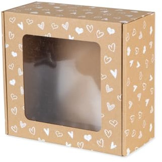 Paxit - Geschenkbox mit Fenster 30 Stück, Pakete für Versand, Verpackungsmaterial Karton 200x200x100 mm, Elegant und Universal Kartons Versand - Weißem Herzdruck