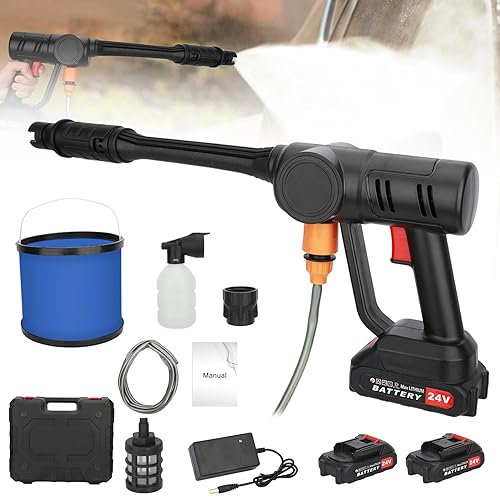 Akku-Hochdruckreiniger,Tragbarer kabelloser Hochdruckreiniger(24V 35Bar 240L/H) mit wiederaufladbarem 1.5Ah Akku,Waschpistole für Garten Haustier Outdoor Auto Reinigung (Schwarz2)