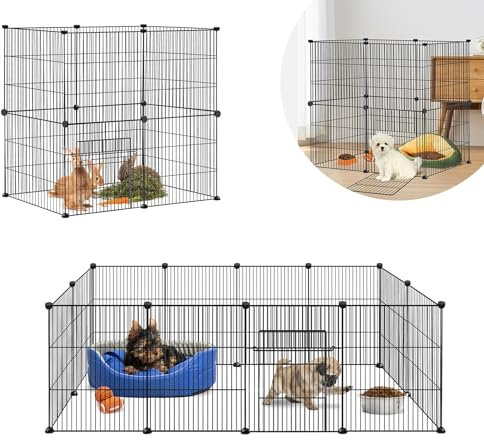 ORHEYA Freigehege Gittergehege für Kaninchen aus Metall Meerschweinchen Gehege Kleintiergehege DIY Kleintierkäfig Freilaufgehege Welpenauslauf inkl. Tür, 142 x 72 x 36 cm