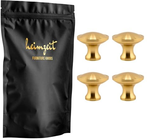 heimzeit Schrankknöpfe für Türen, Schubladen und Kommoden aus hochwertigem Aluminium [4 Stück, Rund Groß] Farbe: Gold, Stilvolles Design, Möbelknöpfe mit Einlochgriff und Schrauben