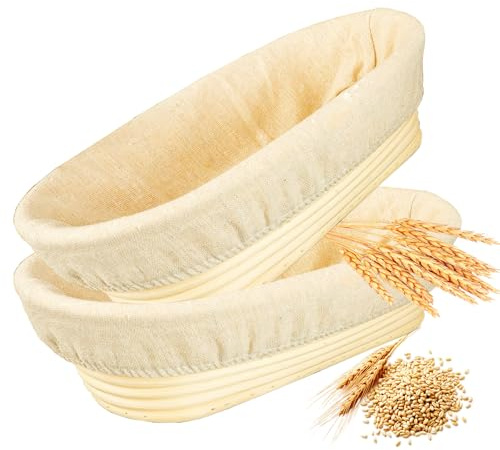 DeJivsin 2 Pezzi Cestino Lievitazione Pane, 25 cm Ovali per La Cestini Lievitazione Pane, in Rattan Naturale, per Impasto di Pane, Pizza e Pasticceria, Accessori per la Cottura