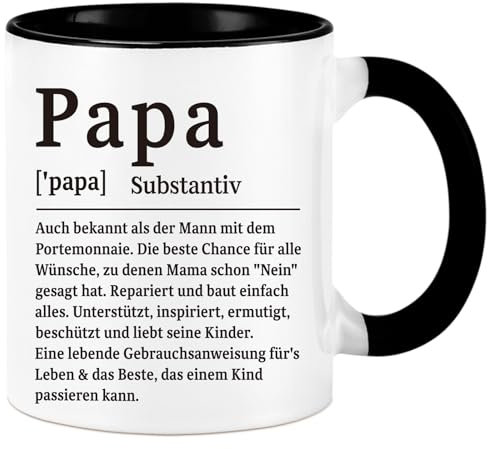 Diztoud Tasse Papa Substantiv Definition, Vatertagsgeschenk für Papa, lustige Geschenke für Vater, Geschenk Vatertag Geburtstag Weihnachten, Geschenke zum Vatertag, 325ml Keramik Kaffeetasse, Schwarz