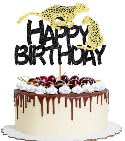 YQLXDHBD Cheetah Cake Topper Cheetah Happy Birthday Cake Topper,Leopard Print Animal Silhouette Cake Decorations,Kids Boy Girl Cheetah Themed Baby Shower Birthday Party Supplies