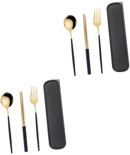 ABOOFAN 2sets Portable Travel Flatware Chopstick Fork Spoon Stainless Steel Outdoor Tableware Kit Compact Storage Box