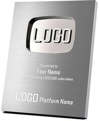 Placa acrílica personalizada con botón de reproducción de YouTube, personalización en tu propio creador, letrero personalizado de redes sociales para suscriptores de creadores (plateado)