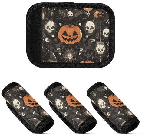 Gepäckgriffbandagen für Halloween, Kürbis, Manor, weich, bequem, Reisetasche, Zubehör, gepolsterte Koffergriffe für Tasche, Rucksack, Gepäck, 4 Stück