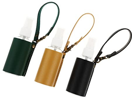 CRILSTYLEO 3sets Dispensing Bottle Leather Case Portable Perfume Bottle Pu Bag Key Ring Case Hanging Rope