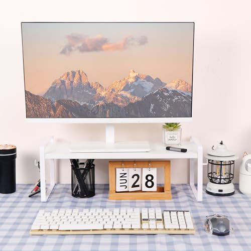 FURNITABLE Monitorständer, Unterbau Bildschirm, Ergonomischem Druckerständer für Laptop, Computer, Notebook, iMac, PC, 40x20x18 cm ,Weiß+Weiß,1PCS